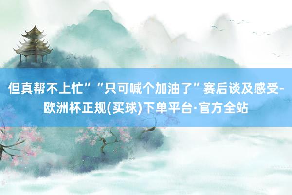 但真帮不上忙”“只可喊个加油了”赛后谈及感受-欧洲杯正规(买球)下单平台·官方全站